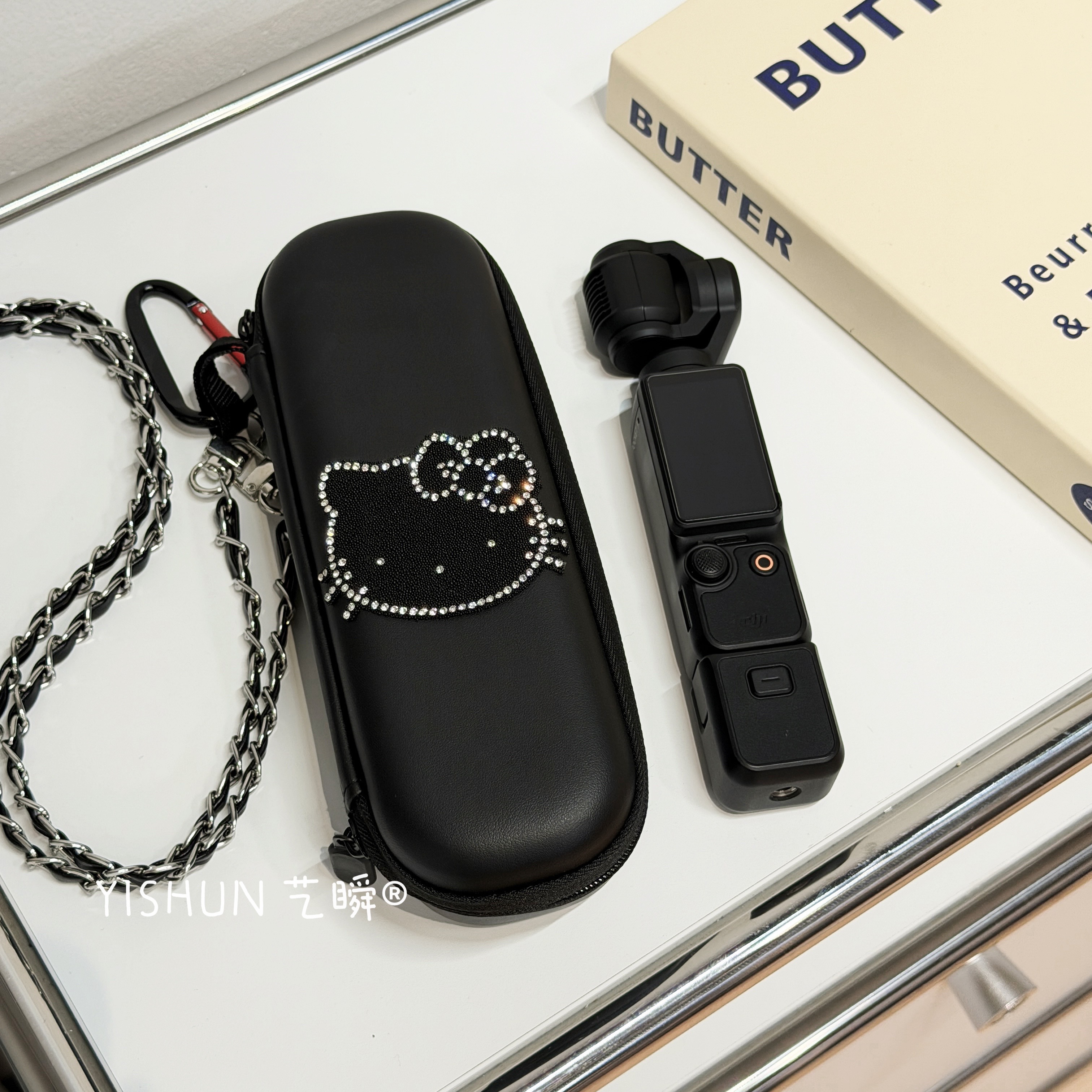 高颜值创意胶囊盒Kitty猫适用大疆pocket3收纳包大容量斜挎绳手持运动口袋相机配件防刮防摔便捷保护套收纳盒