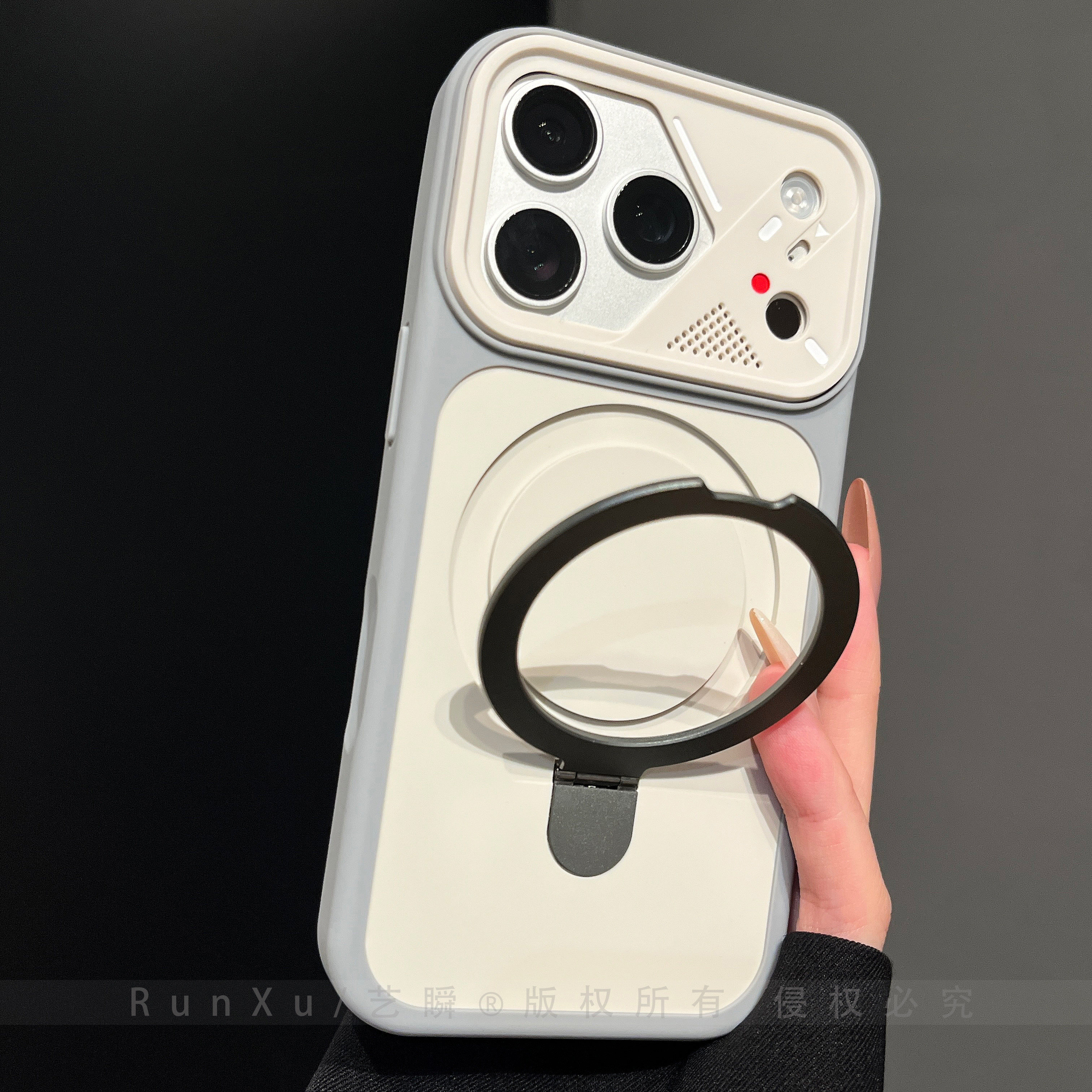 简约古董白拼色机甲镜框适用苹果17ProMax手机壳pro支架i