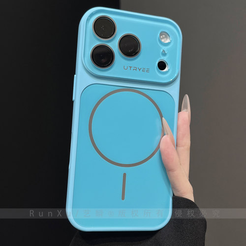 韩系ins风清透湖蓝AG磨砂肤感适用iPhone17ProMax磁吸手机壳苹果16pro秒变大视窗15全包镜头膜14防摔13保护套