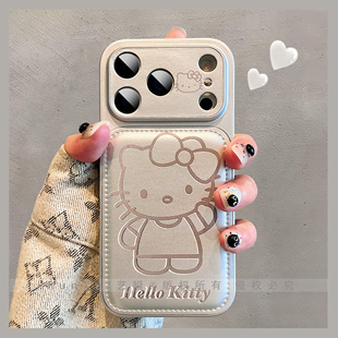 秒变大视窗卡通可爱趣味线条打招呼Kitty猫用iPhone17ProMax手机壳苹果16pm皮质13电镀15少女心ip14pro保护套