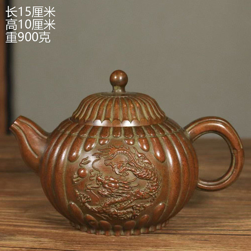 古董文玩纯铜紫铜南瓜型酒壶铜茶壶桌面摆件手把壶复古老物件