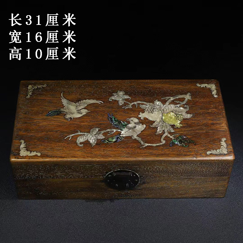 缅甸花梨木镶贝壳古董文玩摆件