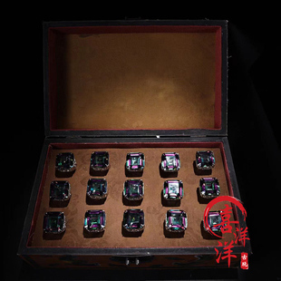 古董文玩乡下收清代七彩钻石戒指一盒配老漆器盒复古收藏老物件