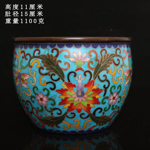 古董文玩纯铜景泰蓝纯手工掐丝珐琅缠枝莲金蝉缸招财缸摆件老物件