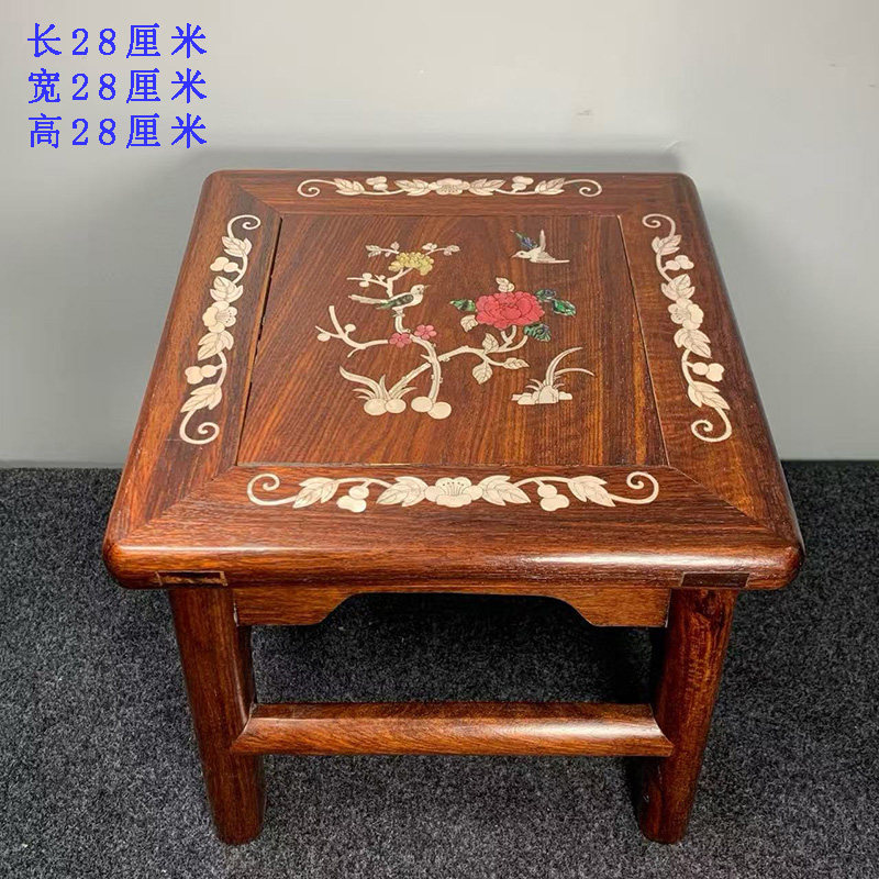 古董文玩花梨木镶嵌贝壳花鸟富贵凳小板凳大号马扎凳子摆件