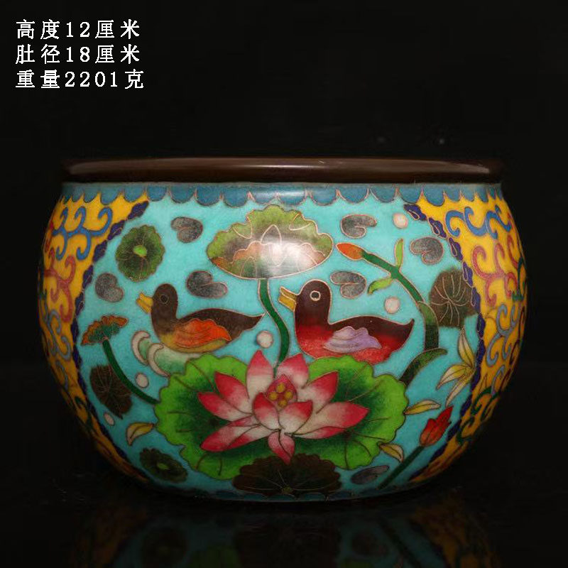 古董文玩纯铜胎掐丝珐琅鸳鸯缸招财缸聚宝盆摆件桌面老物件