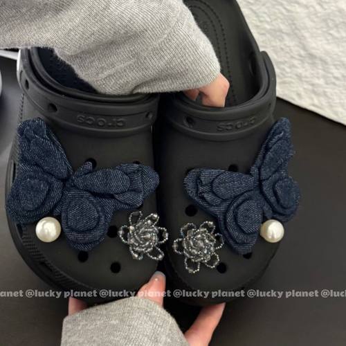香风可拆卸珍珠花束牛仔鞋扣
