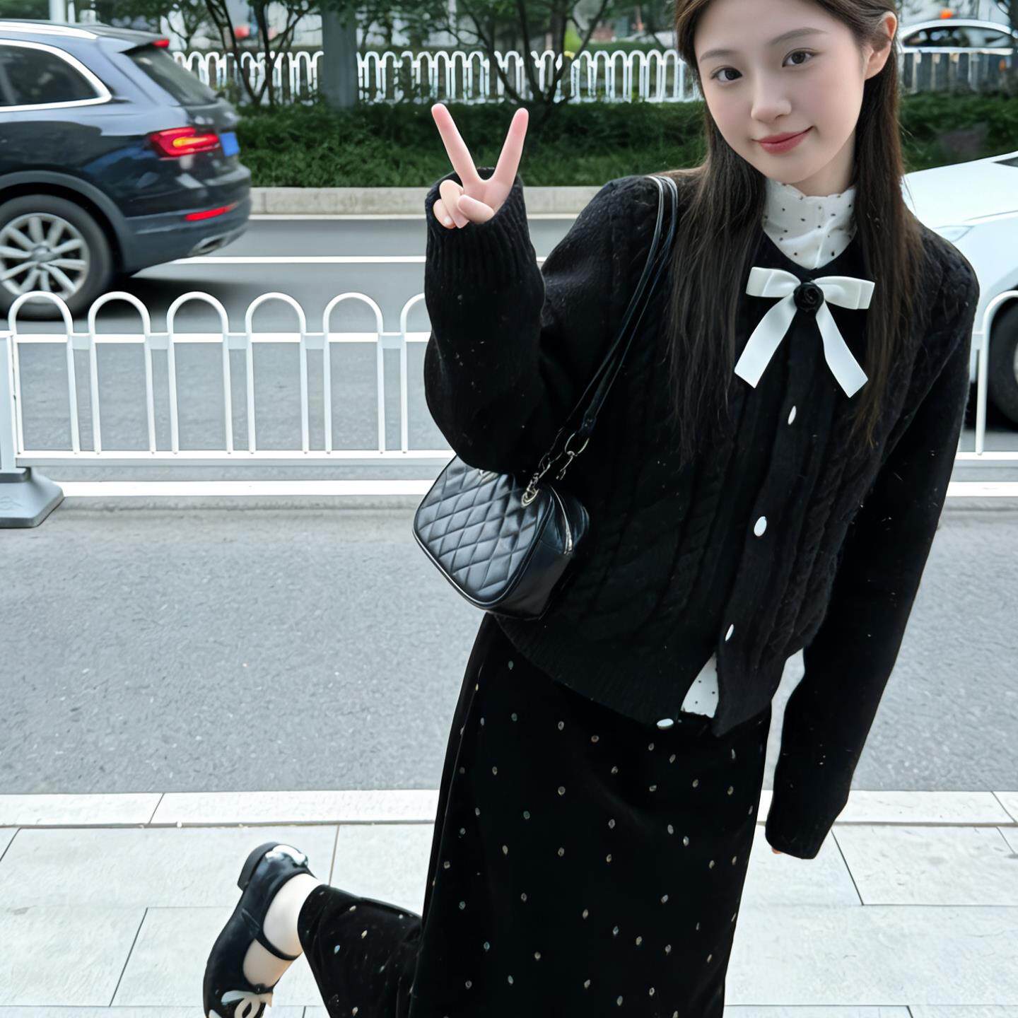 韩系春秋温柔风针织开衫毛衣半身裙套装2026新款高级感穿搭一整套