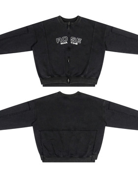 2026春秋新款 Ma@tine 字母印花不规则拼水洗接做旧双头拉链夹克