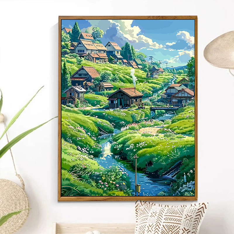 宫崎骏夏天diy数字油画填充涂色手绘风景手工打发时间解压油彩画