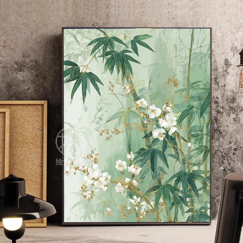 中国风景竹子节节高升数字油画