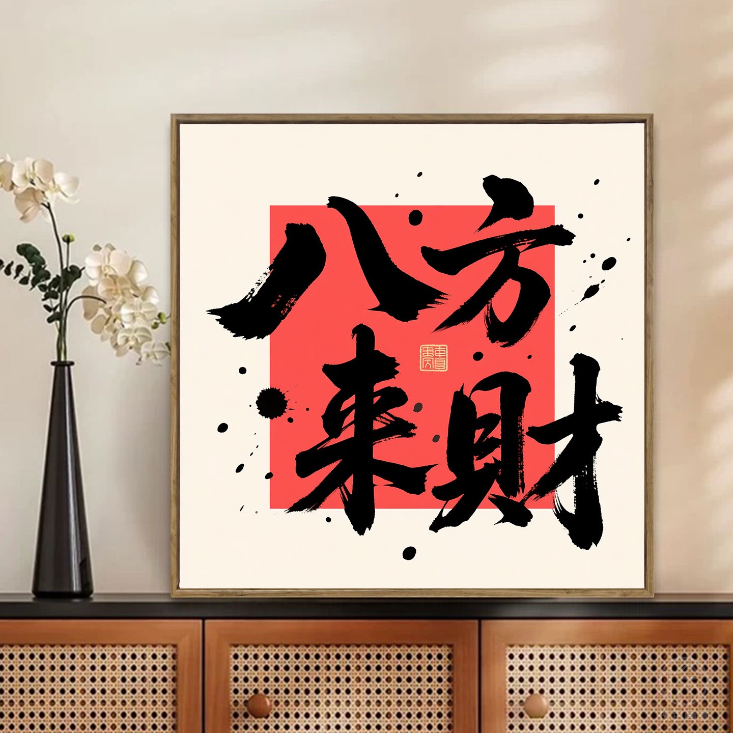 新中式八方来财数字油画diy填充涂色手工绘书房茶室丙烯装饰挂画图片