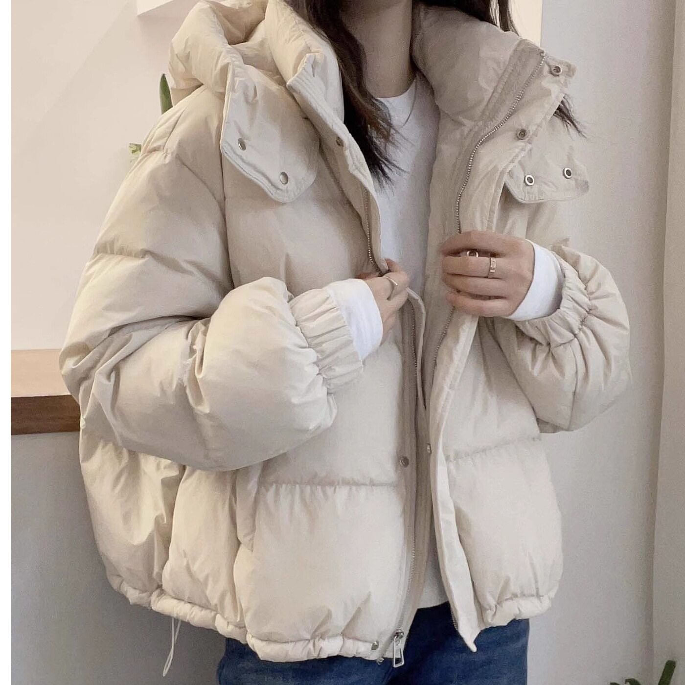 棉服女短款新款韩版宽松大码棉衣时尚连帽百搭薄款棉袄潮