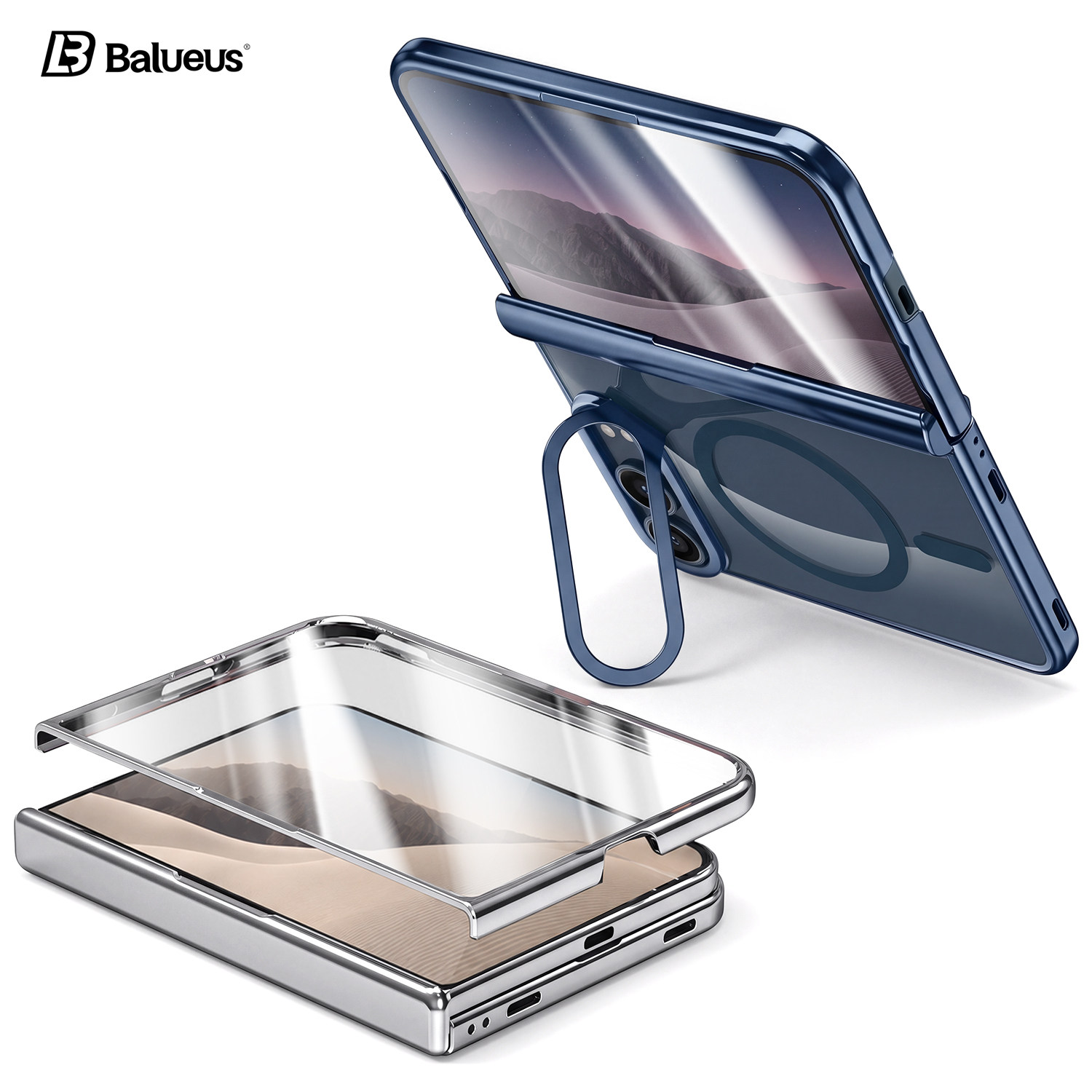 Balueus适用iPhone Duo手机壳苹果Duo折叠屏保护套iPhoneduo透明磁吸镜头支架壳膜一体中轴全包防摔外壳新款