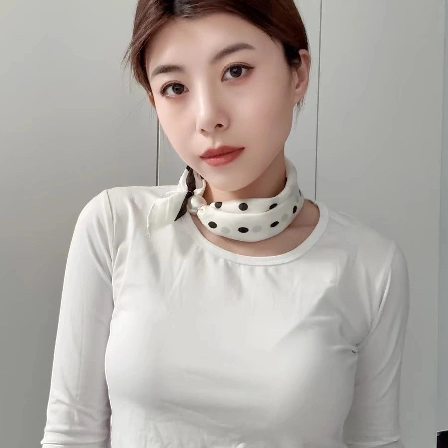 黑白条纹磁吸扣珍珠窄小丝巾女春秋夏季护颈系脖子搭配衬衫薄围巾