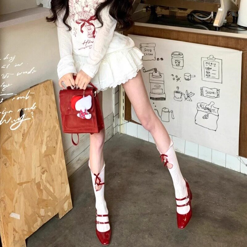 洛丽塔jk镂空袜甜美蝴蝶结中筒袜