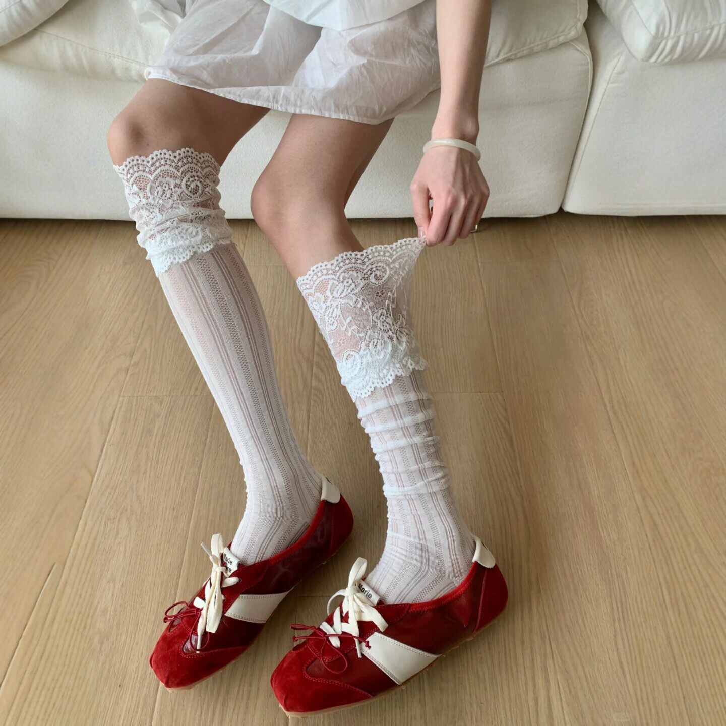 春日氛围甜美蕾丝花边堆堆小腿袜