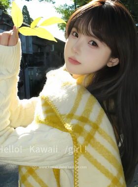 可露丽明媚黄色格子围巾女2025新款复古文艺保暖围脖清新百搭配饰