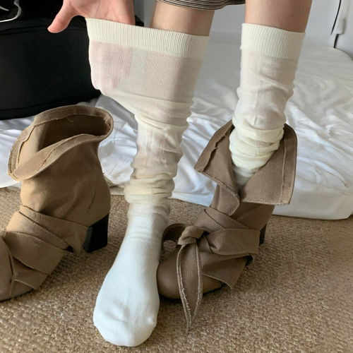 chao温柔搭配袜子女长筒小腿堆堆