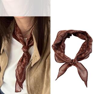 初秋氛围感~复古英伦风红色腰果花丝巾发带围巾时尚简约高级领巾