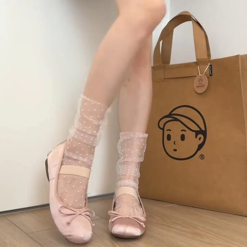 芭蕾风蕾丝纯欲白色小波点堆堆袜