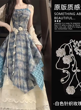 田园风白色针织玫瑰花朵腰链甜美小众高级感腰带2025新款腰间配饰