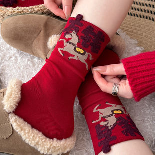 爱你老己~本命年红袜子已备好~新年秋冬中筒袜女2026年马年新款！