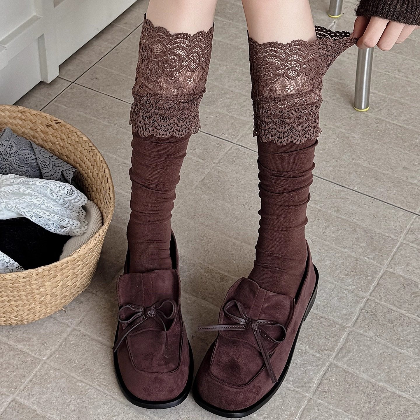 明星同款穿搭百搭美拉德小腿袜子