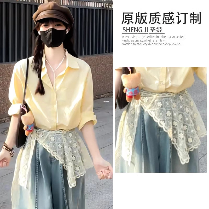 韩系ins风蕾丝花朵屁帘法式文艺