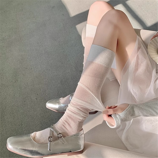 渐入佳境~MlU系穿搭薄透防晒网眼微透气小腿jk纯欲及膝可堆堆袜子