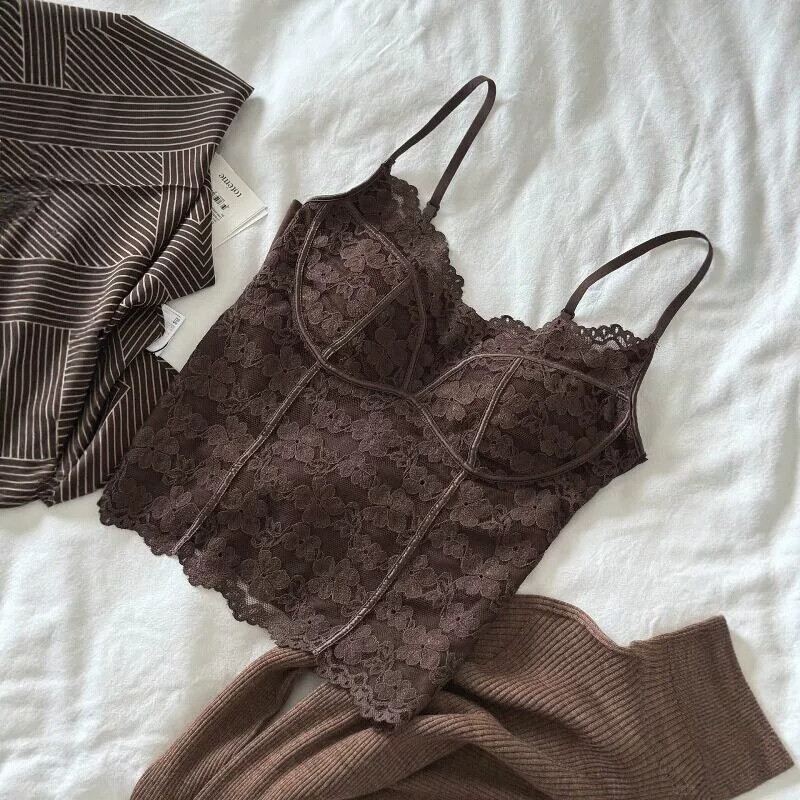 法式蕾丝高级纯欲复古吊带背心女