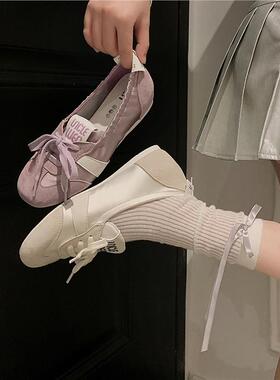 夏天薄袜子女白色堆堆袜芭蕾风袜子蝴蝶结袜子蕾丝袜薄款袜套长袜