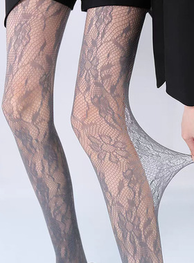 灰色玫瑰鲜花朵ol风春夏季薄镂空蕾丝渔网袜打底裤袜个性小众辣妹