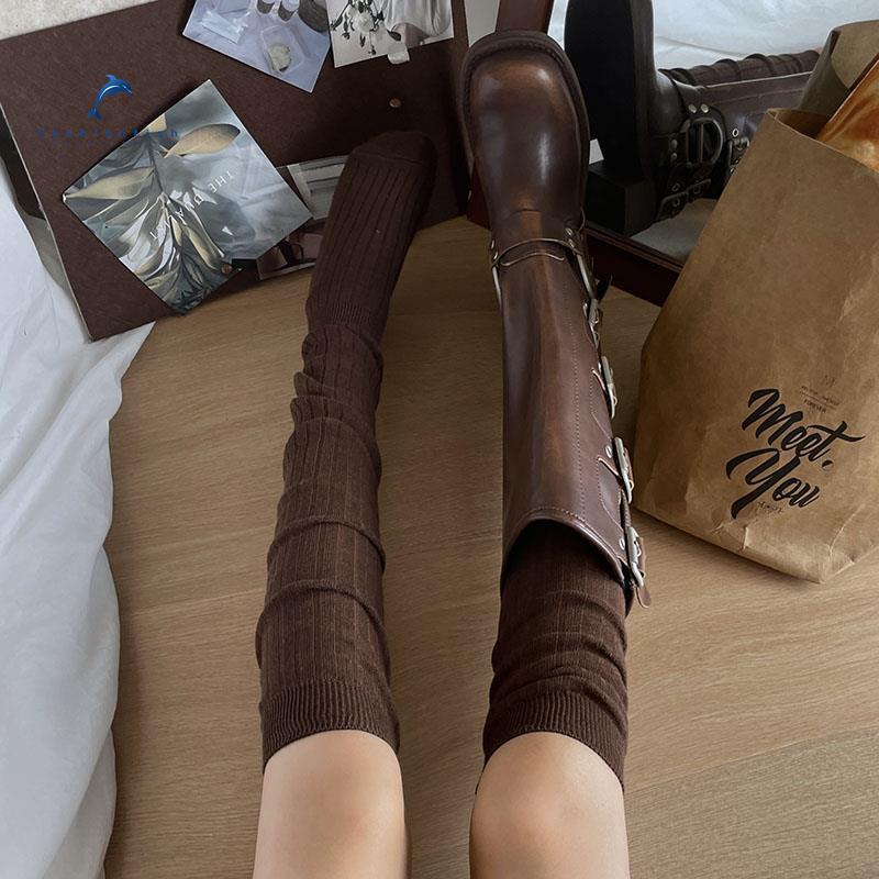 棕色小腿袜女春秋美拉德风基础款