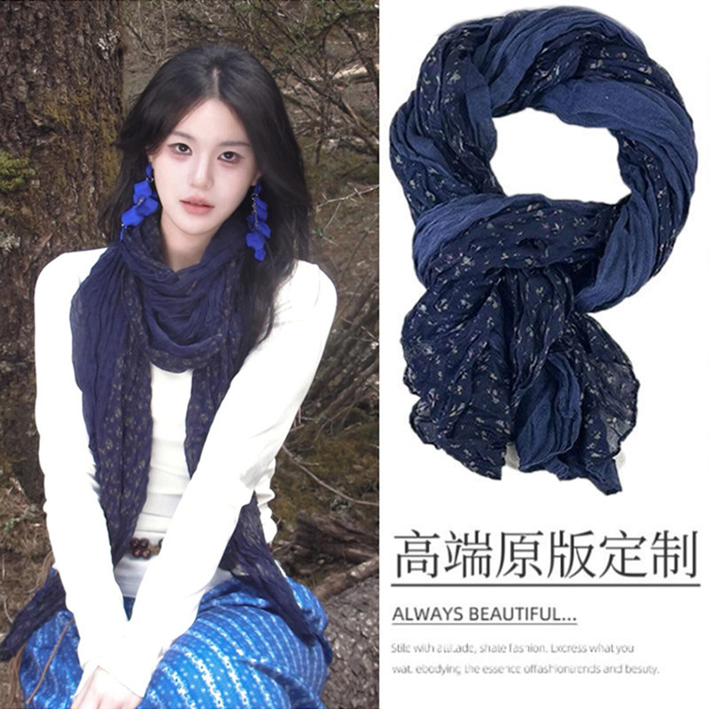 云南大理旅行防晒外搭披肩2025文艺复古时尚百搭碎花薄款护颈围巾