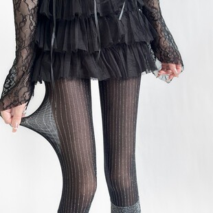 2026银线黑色竖条纹连裤袜女薄款防勾丝打底袜显瘦竖条纹女款丝袜