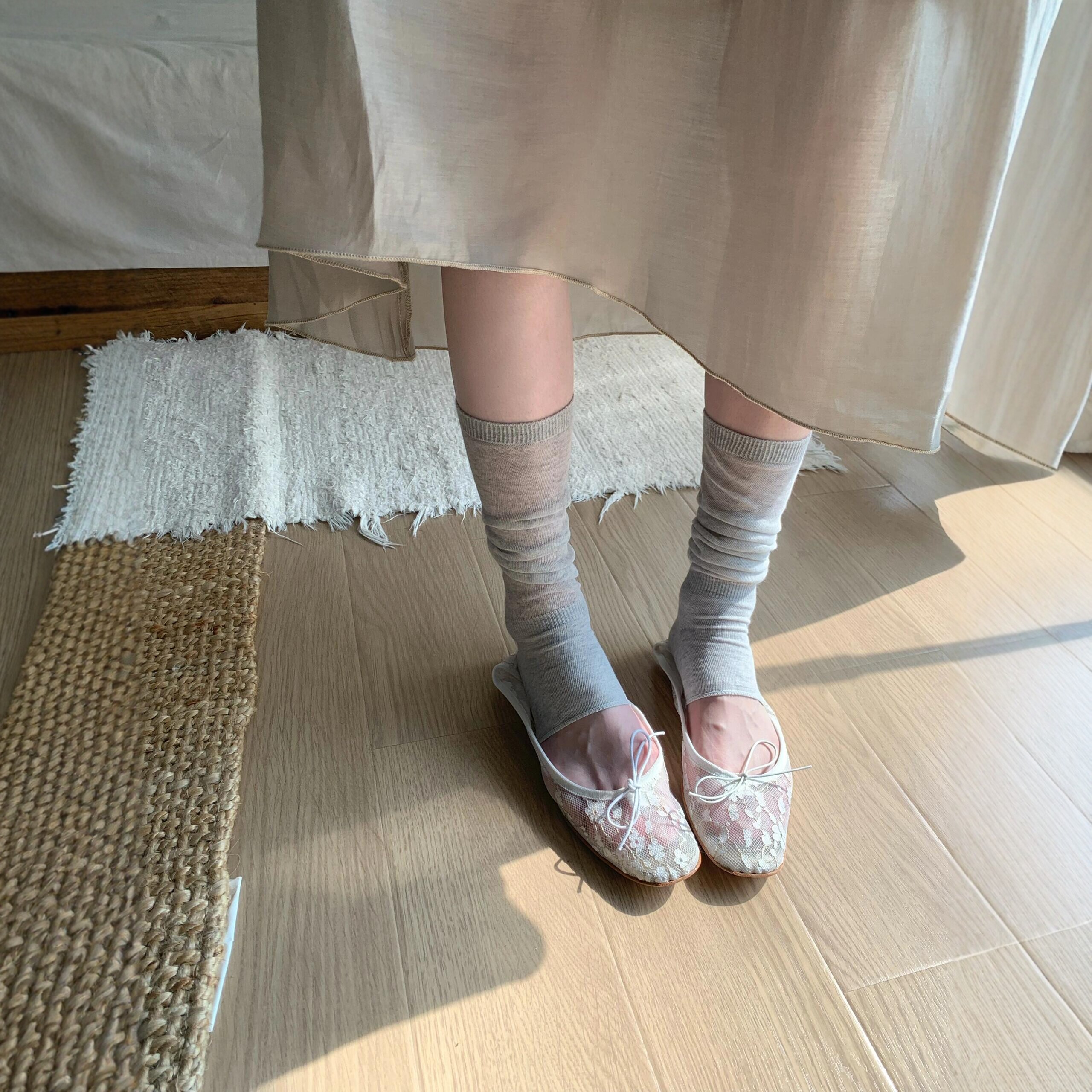 夏日清冷感浅麻灰色踩脚袜套服帖