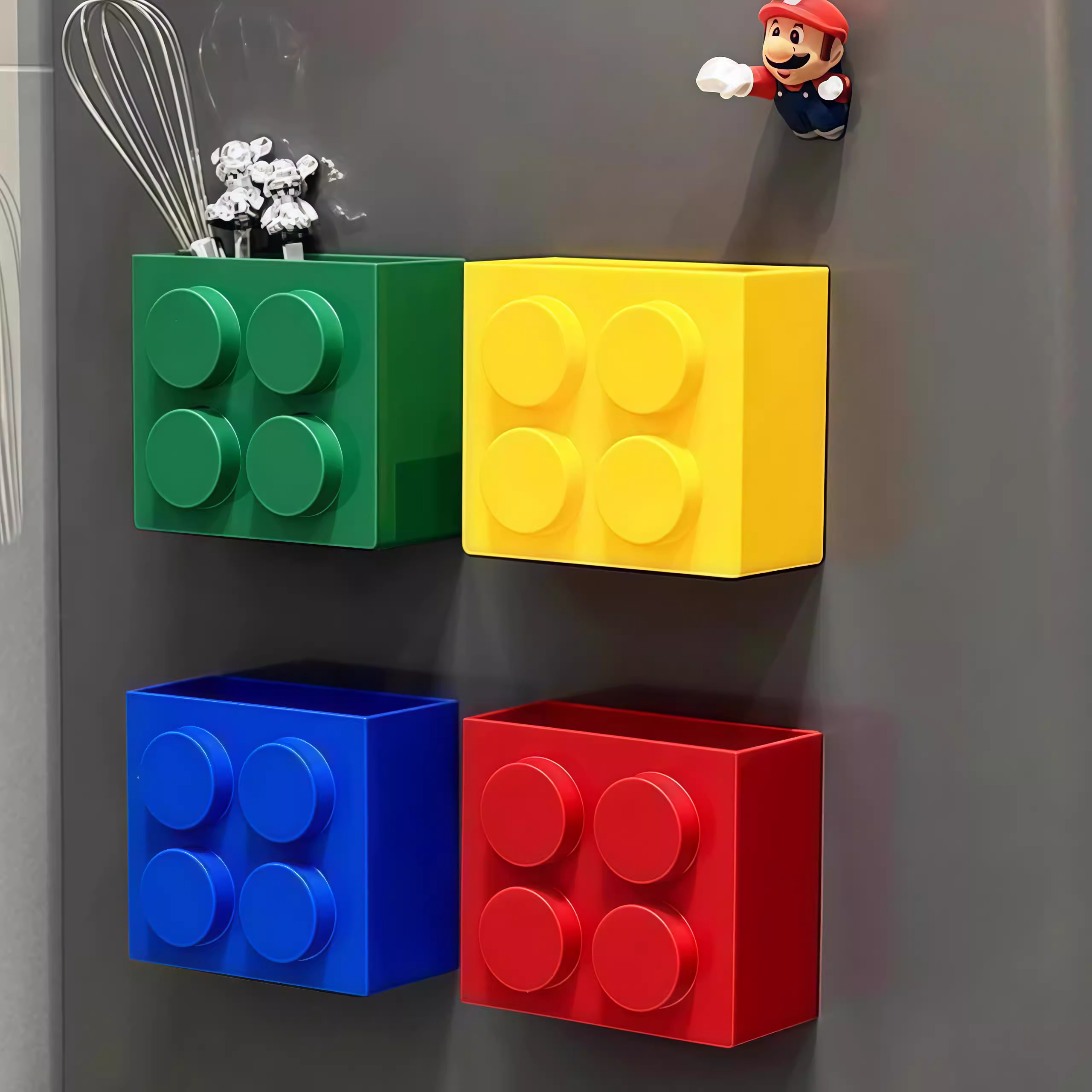 多巴胺积木玄关收纳盒冰箱贴装饰置物架侧面磁吸免打孔收纳神器