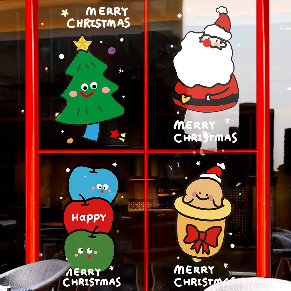 圣诞节装饰橱窗玻璃门贴纸2026圣诞老人店铺氛围布置卡通静电贴画