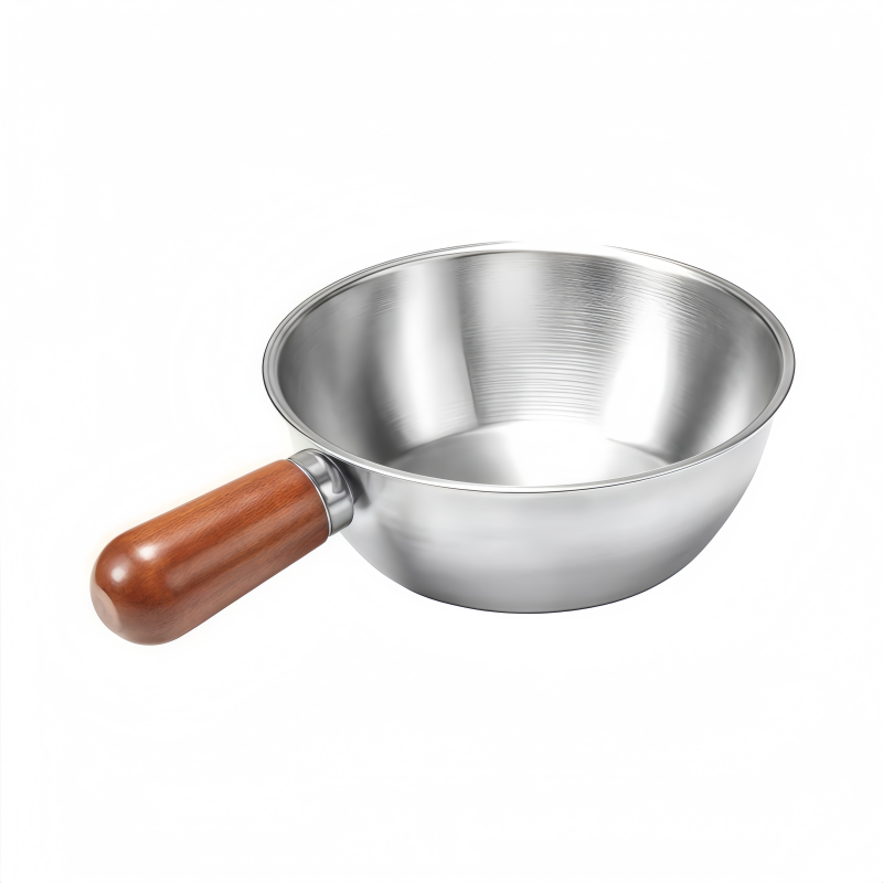 不锈钢实木手柄平底锅