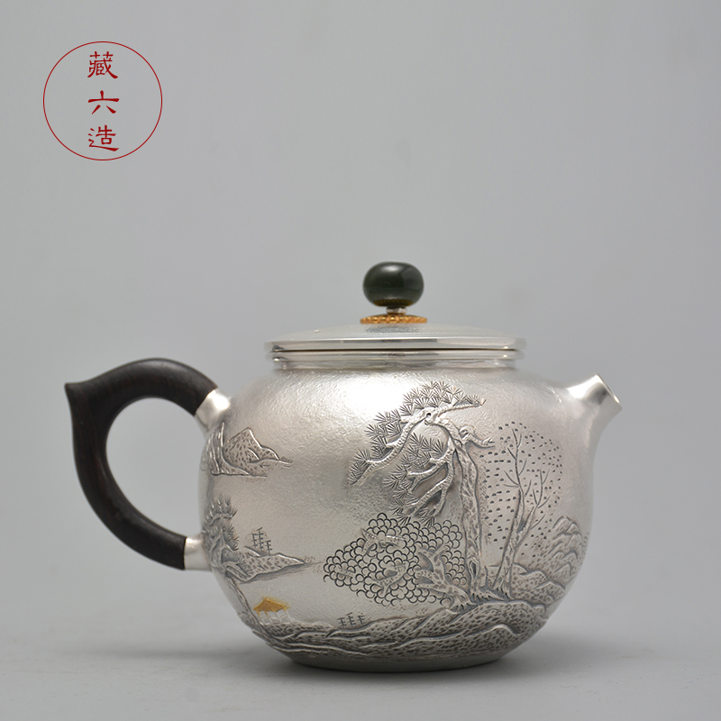 藏六造 江烟千里银壶纯银999泡茶壶纯手工高端日本小银壶