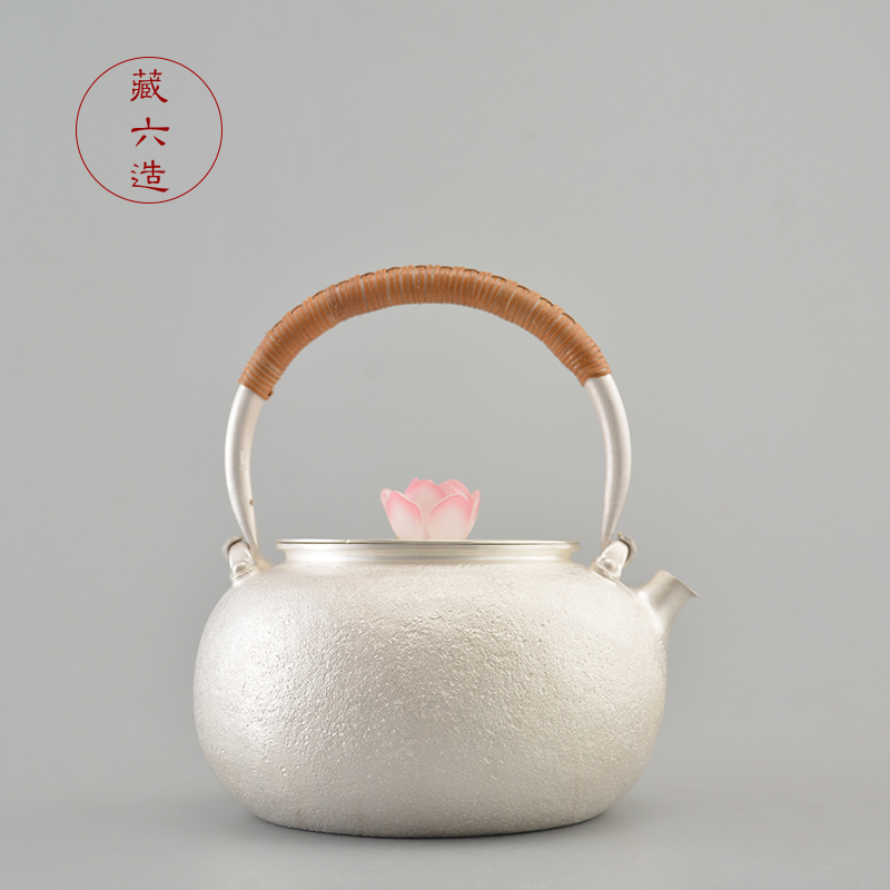 藏六造 纯银999清漪浣花银壶 纯手工一张打煮茶泡茶壶家用烧水壶