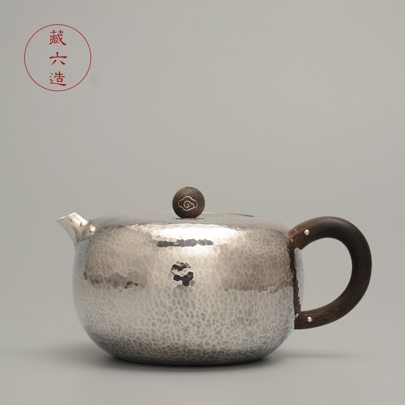 藏六一张打纯银日本泡茶壶