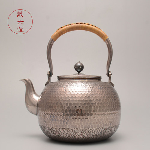 藏六造龟甲纹银壶999日式茶壶