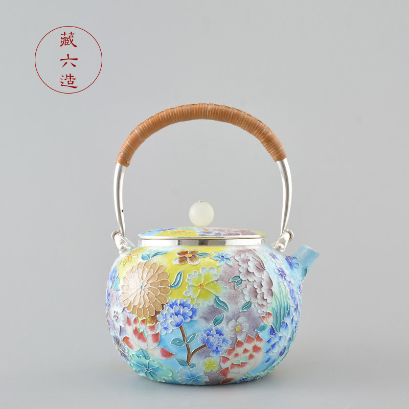 藏六造七宝烧圆融银壶纯银999纯手工烧水壶煮茶泡茶壶日本银壶,餐饮具,茶壶,淘宝优惠券,粉丝福利购,淘宝优惠卷