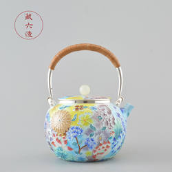 藏六造七宝烧圆融银壶纯银999纯手工烧水壶煮茶泡茶壶日本银壶