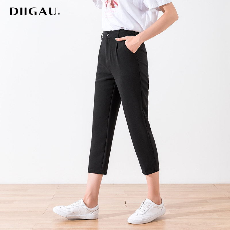 DIIGAU哈伦裤女宽松西装裤夏季薄款高腰八分休闲裤子女百搭直筒