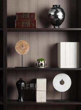 新中式样板间售楼处书房博古架书柜软装银箔花器书籍装饰品摆件