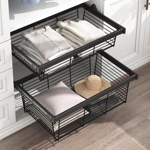 抽衣帽间收纳内置五金配件 架伸缩家用衣橱推拉裤 衣柜拉篮抽屉式 裤