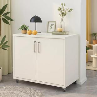 家用带锁木质储物柜带轮移动矮柜置物柜边柜简约柜子办公文件柜